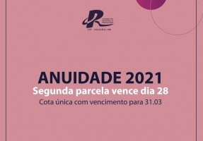 You are currently viewing Segunda parcela da Anuidade 2021 vence dia 28