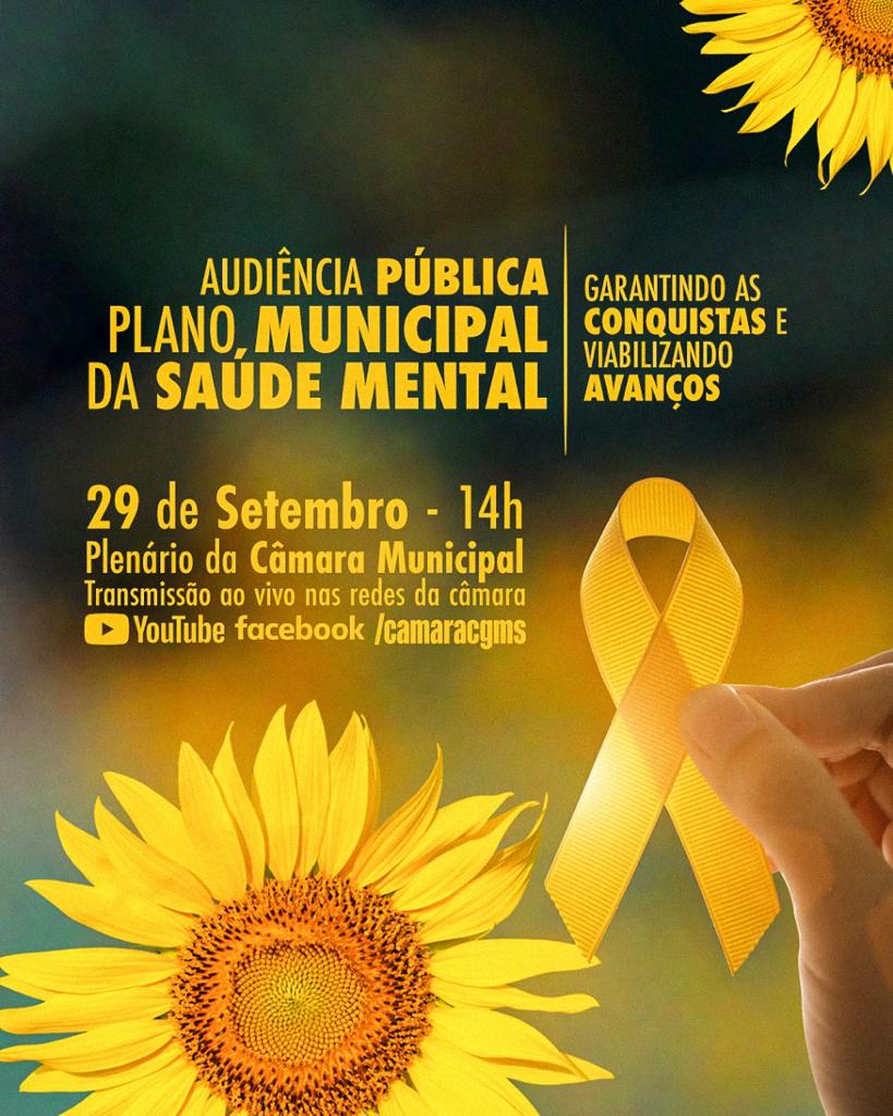 Read more about the article Câmara fará audiência sobre SAÚDE MENTAL e Setembro Amarelo na próxima quarta-feira