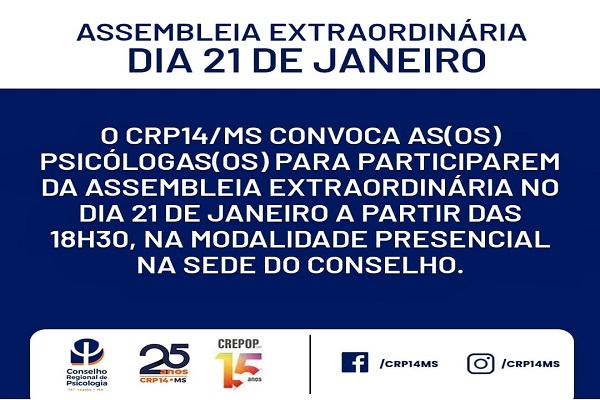 Read more about the article O CRP14/MS convoca psicólogas(os) para Assembléia Extraordinária