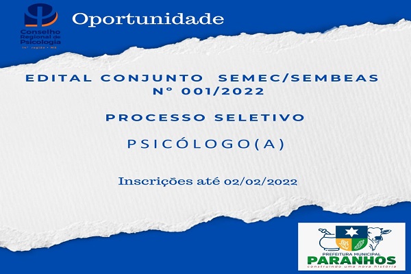 Read more about the article Oportunidade: Seleção pública para contratação de Psicólogos em Paranhos