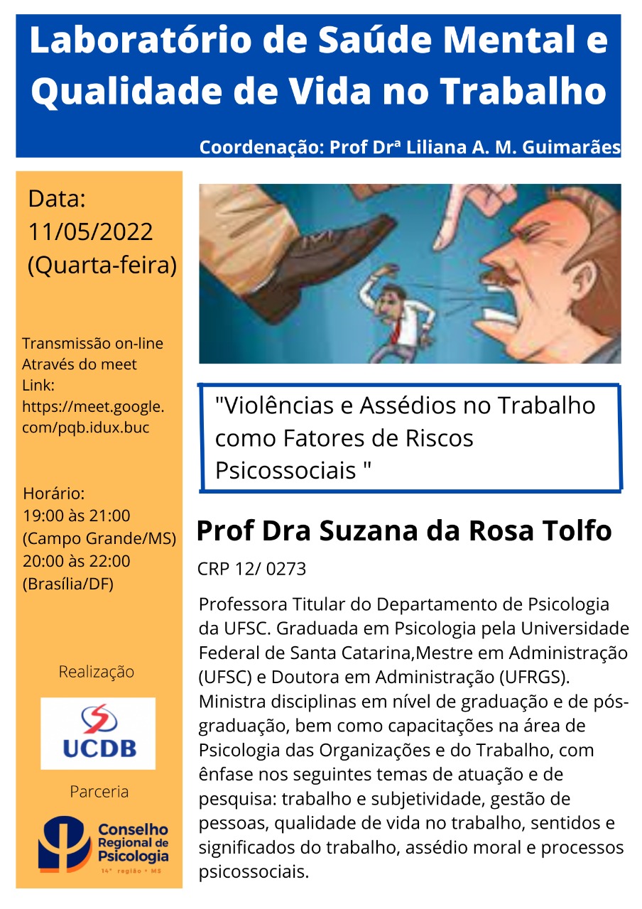 Read more about the article CRP14/MS Divulga: Laboratório de Saúde Mental e Qualidade de Vida no Trabalho