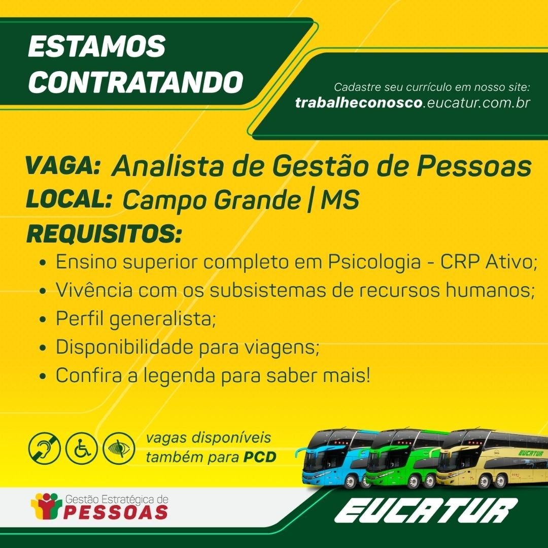 You are currently viewing CRP14/MS Divulga: vaga de Analista de Gestão de Pessoas para Campo Grande