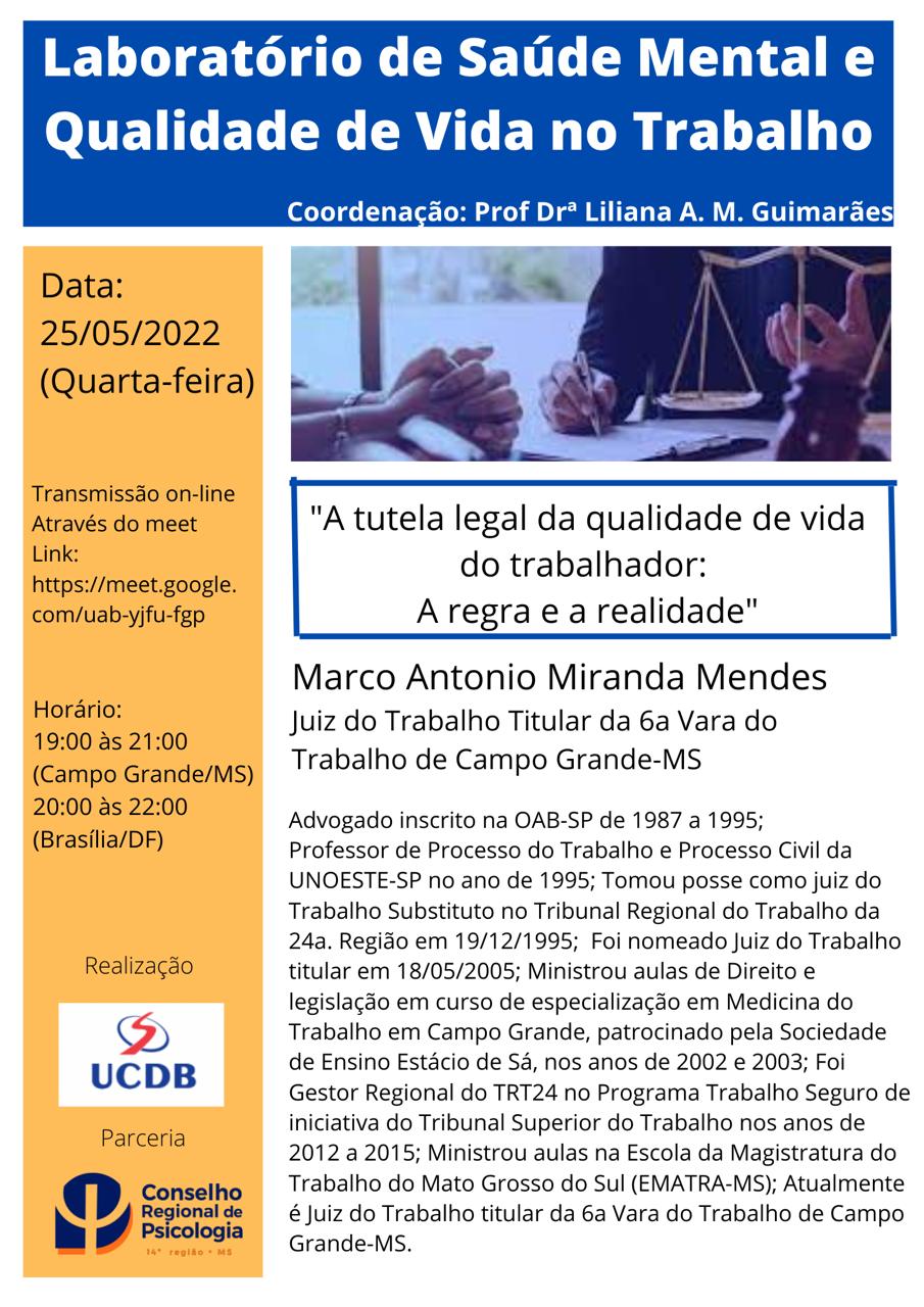 Read more about the article CRP14/MS Divulga: Laboratório de Saúde Mental e Qualidade de Vida no Trabalho